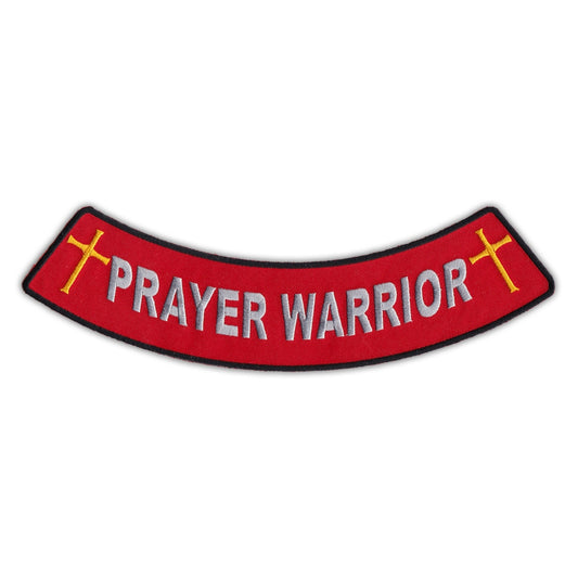 Patch, Embroidered Patch, Prayer Warrior w/Crosses, Bottom Rocker Back Patch, 9.75