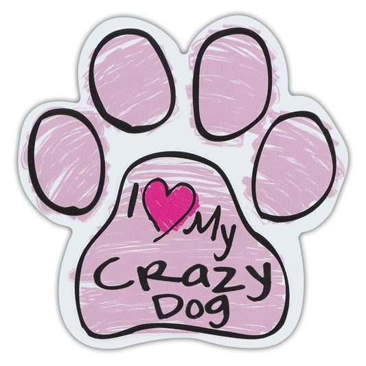 Magnet, Dog Paw, Pink Scribble, I Love My Crazy Dog, 5.5