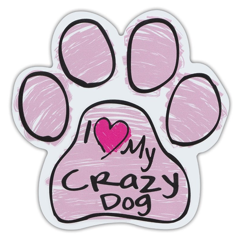 Pink Scribble Dog Paw Magnet - I Love My Crazy Dog