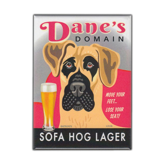 Magnet, Refrigerator Magnet, Dane's Domain Lager, Great Dane Dog (Fawn, Tan), Vintage Advertising Art, 2.5