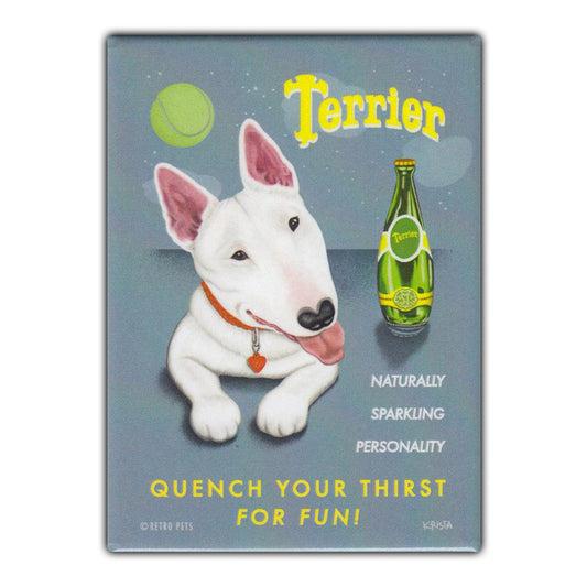 Magnet, Refrigerator Magnet, Terrier Sparkling Water, Bull Terrier, 2.5