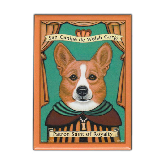 Magnet, Refrigerator Magnet, Patron Saint Dog Series, Welsh Corgi, Vintage Advertising Art, 2.5