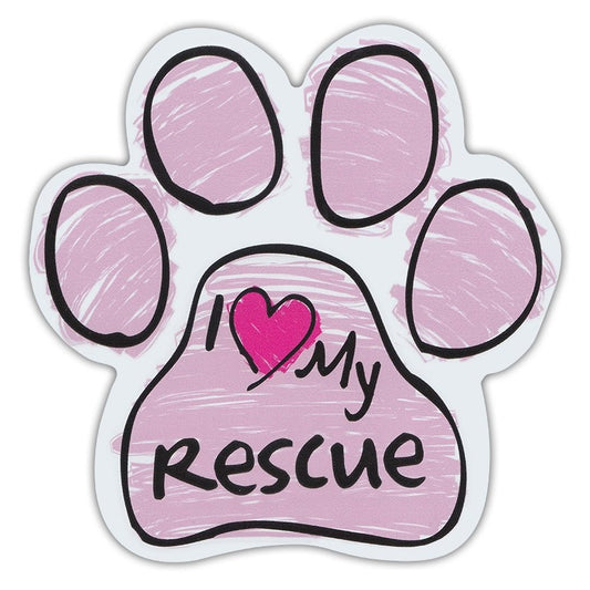 Magnet, Dog Paw, Pink Scribble, I Love My Rescue, 5.5