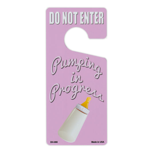 Door Knob Hanger, Metal, Do Not Enter, Pumping in Progress, Pink, 4