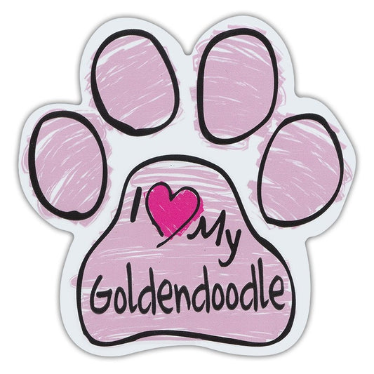 Magnet, Dog Paw, Pink Scribble, I Love My Goldendoodle, 5.5