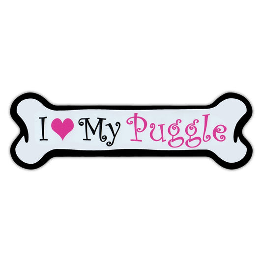 Magnet, Pink Dog Bone Magnet, I Love My Puggle, 7