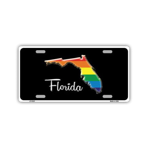 License Plate, Metal Vanity Tag Cover, Rainbow Gay Pride Flag Florida, 12