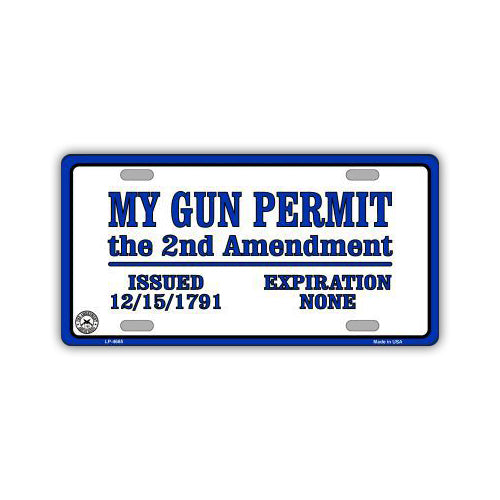 License Plate, Metal Vanity Tag Cover, 2nd Amendment Gun Permit, 12
