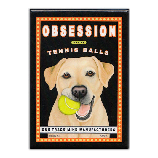 Magnet, Refrigerator Magnet, Yellow Lab Obsession Tennis Balls, 2.5