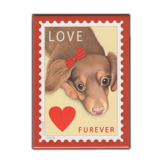 Magnet, Refrigerator Magnet, Postage Stamp Dog Series, Dachshund (Doxie), Vintage Advertising Art, 2.5