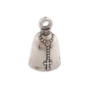 Guardian Bell, Metal, Praying Hands, Rosary Beads, Cross, Motorcycle Good Luck Bell, .75