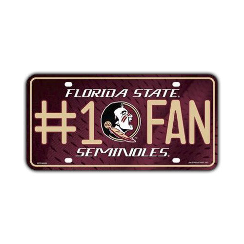 License Plate, Metal Vanity Tag Cover (Embossed), #1 Fan Florida State Seminoles, 12
