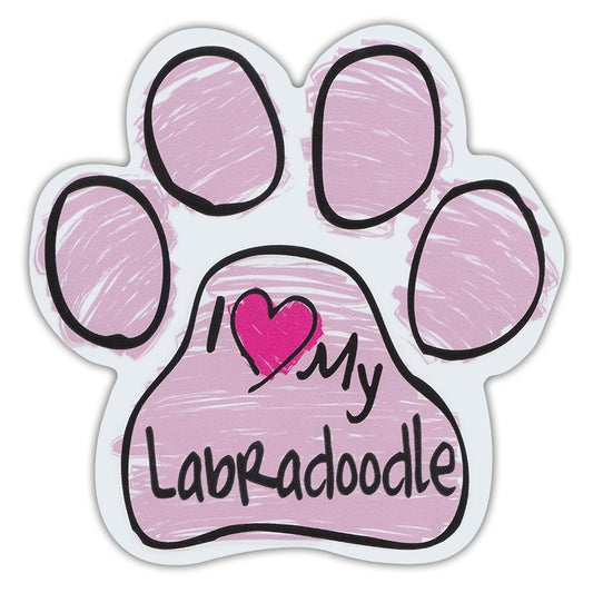 Magnet, Dog Paw, Pink Scribble, I Love My Labradoodle, 5.5
