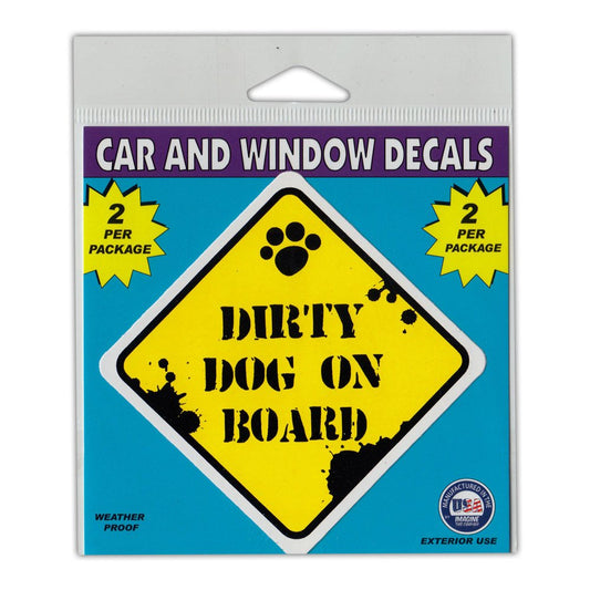 Window Decals, 2-Pack, Caution Dirty Dog On Board, 3