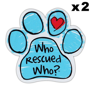Window Decals, 2-Pack, Who Rescued Who?, Blue, 4.25