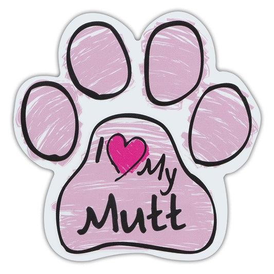 Magnet, Dog Paw, Pink Scribble, I Love My Mutt, 5.5