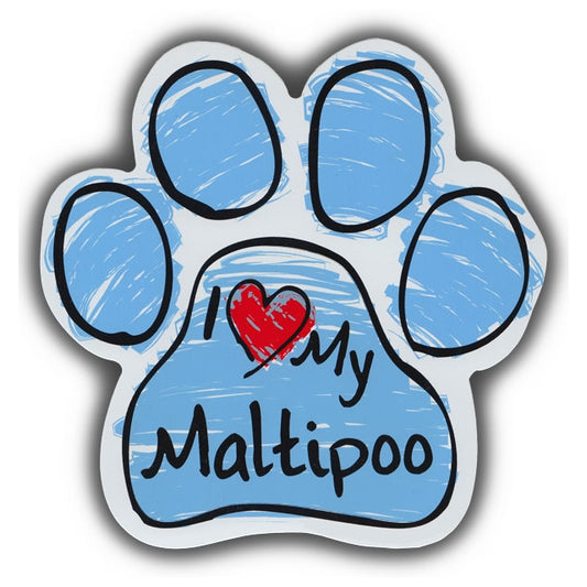 Magnet, Dog Paw, Blue Scribble, I Love My Maltipoo, 5.5