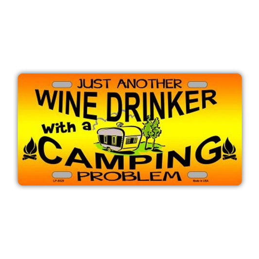 License Plate, Metal Vanity Tag Cover, Wine Drinker With A Camping Problem, Funny, 12