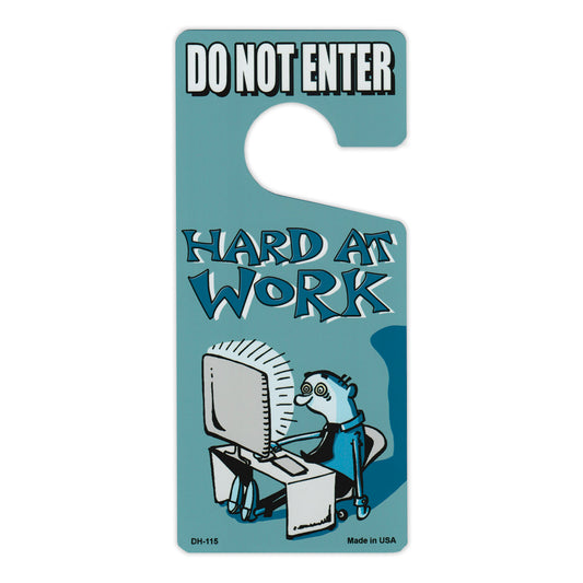 Door Knob Hanger, Metal, Do Not Enter, Hard At Work, Blue, 4
