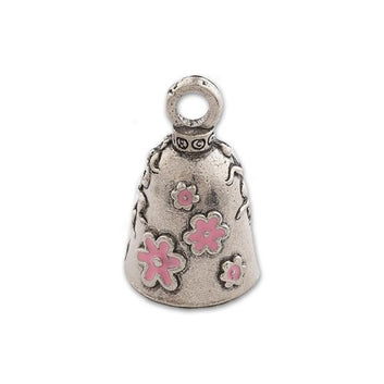 Guardian Bell, Metal, Lady Skull, Skeleton, Flowers (Pink Highlights), Motorcycle Good Luck Bell, .75