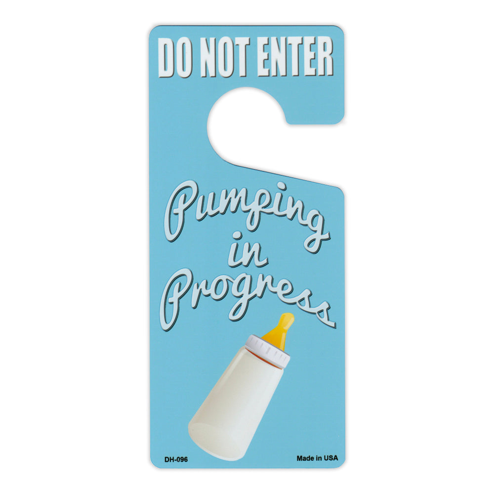 Door Tag Hanger - Do Not Enter, Pumping in Progress, Blue (4" x 9")