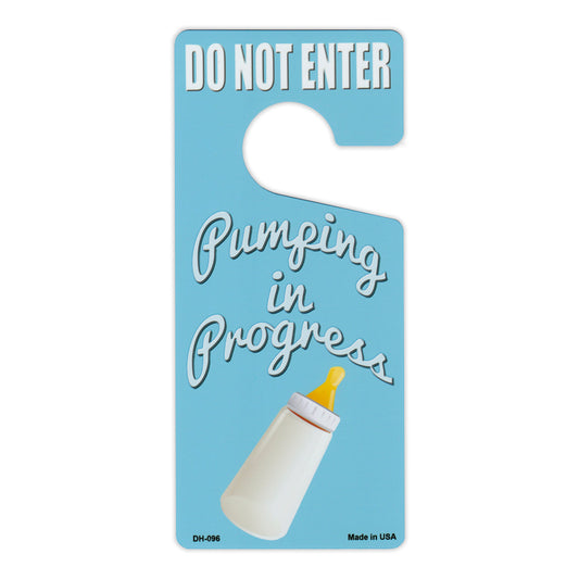 Door Knob Hanger, Metal, Do Not Enter, Pumping in Progress, Blue, 4