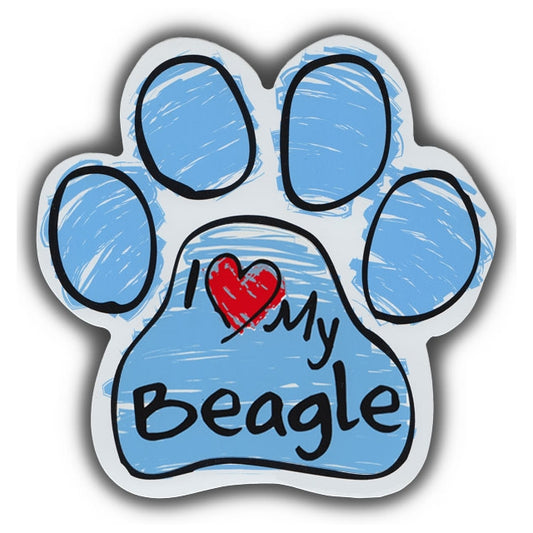 Magnet, Dog Paw, Blue Scribble, I Love My Beagle, 5.5