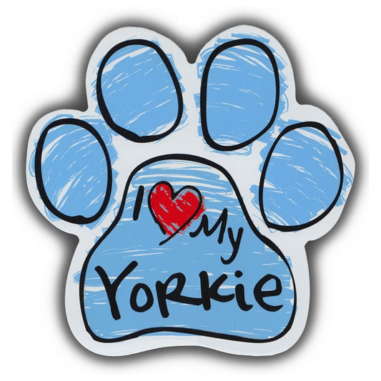 Magnet, Dog Paw, Blue Scribble, I Love My Yorkie, 5.5