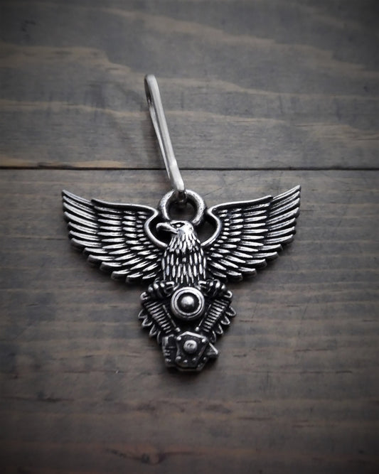 Zipper Pull, Metal, Eagle V-Twin Motorcycle Motor, 1.5