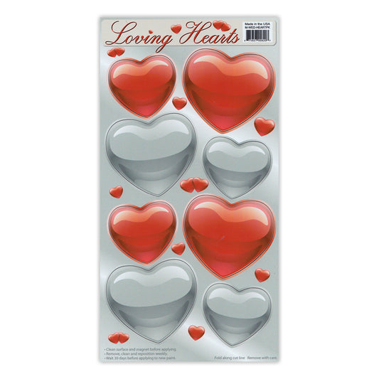 Magnets, Magnet Pack, Set of 8, Red/Silver Hearts, 2.25