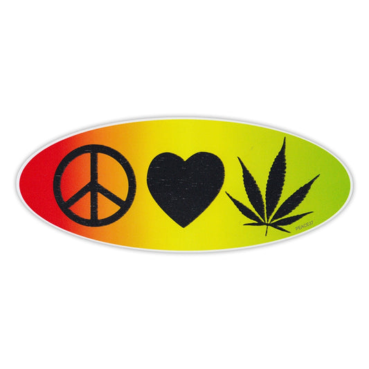 Sticker, Bumper Sticker, Peace, Love, Marijuana, 7.5