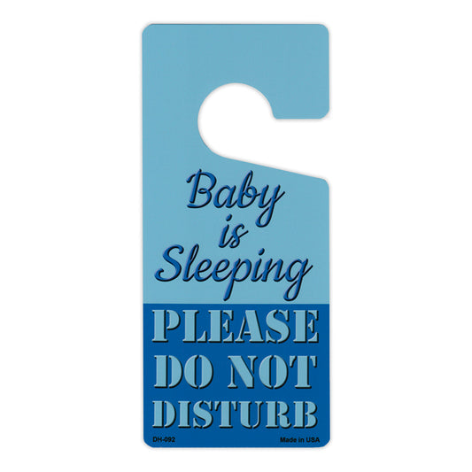 Door Knob Hanger, Metal, Baby is Sleeping, Please Do Not Disturb, Blue, 4