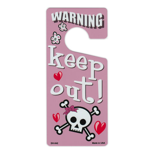 Door Knob Hanger, Metal, Warning Keep Out, Pink (Girls), Hearts, Flowers, 4