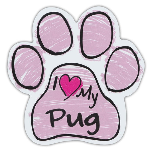 Magnet, Dog Paw, Pink Scribble, I Love My Pug, 5.5