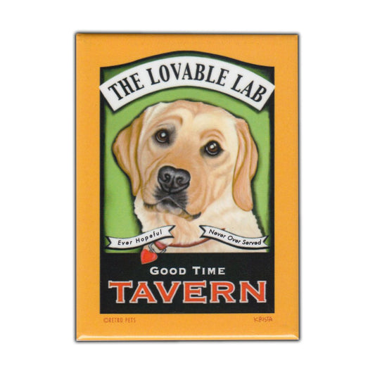 Magnet, Refrigerator Magnet, Good Time Tavern, Yellow Lab Dog (Labrador Retriever), Vintage Advertising Art, 2.5