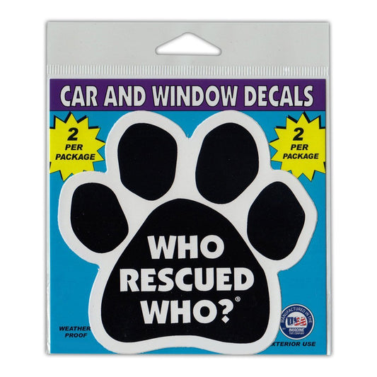 Window Decals, 2-Pack, Who Rescued Who?, Black, 4.5