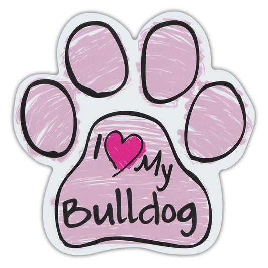 Magnet, Dog Paw, Pink Scribble, I Love My Bulldog, 5.5