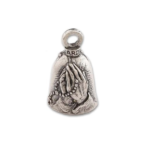 Guardian Bell, Metal, Praying Hands, Rosary Beads, Cross, Motorcycle Good Luck Bell, .75
