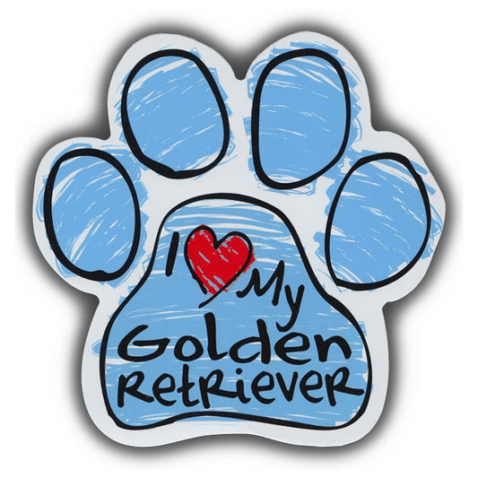Magnet, Dog Paw, Blue Scribble, I Love My Golden Retriever, 5.5