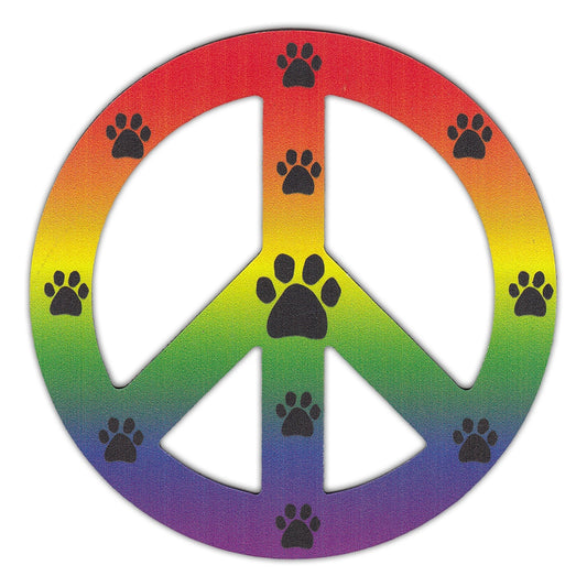 Magnet, Peace Sign, Rainbow Design w/Paw Prints, 4.75