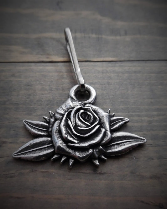 Zipper Pull, Metal, Rose Flower, 1.5