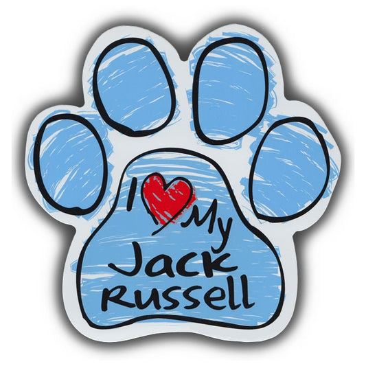 Magnet, Dog Paw, Blue Scribble, I Love My Jack Russell, 5.5