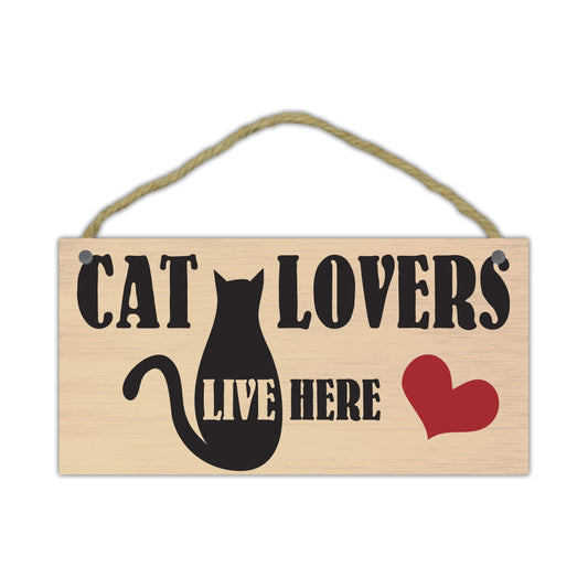 Sign, Wood, Cat Lovers Live Here w/Heart, 10