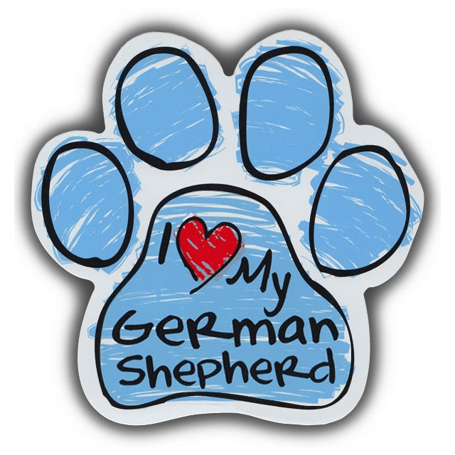 Blue Scribble Dog Paw Magnet - I Love My German Shepherd