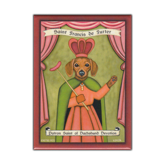 Magnet, Refrigerator Magnet, Patron Saint Dog Series, Dachshund (Doxie), Vintage Advertising Art, 2.5