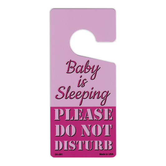 Door Knob Hanger, Metal, Baby is Sleeping, Please Do Not Disturb, Pink, 4