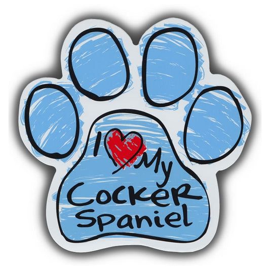 Magnet, Dog Paw, Blue Scribble, I Love My Cocker Spaniel, 5.5