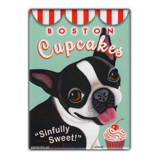 Magnet, Refrigerator Magnet, Boston Cupcakes Sinfully Sweet, Boston Terrier, 2.5