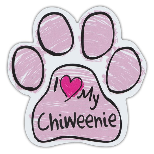 Magnet, Dog Paw, Pink Scribble, I Love My Chiweenie, 5.5