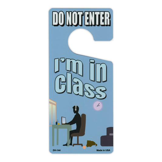 Door Knob Hanger, Metal, Do Not Enter, I'm In Class, Blue, 4